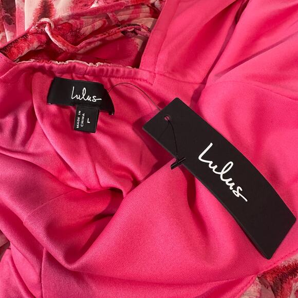Lulus Sensationally Sweeter Floral Ruffled Maxi Dress Lace Up Backless, Pink NWT - Picture 11 of 12